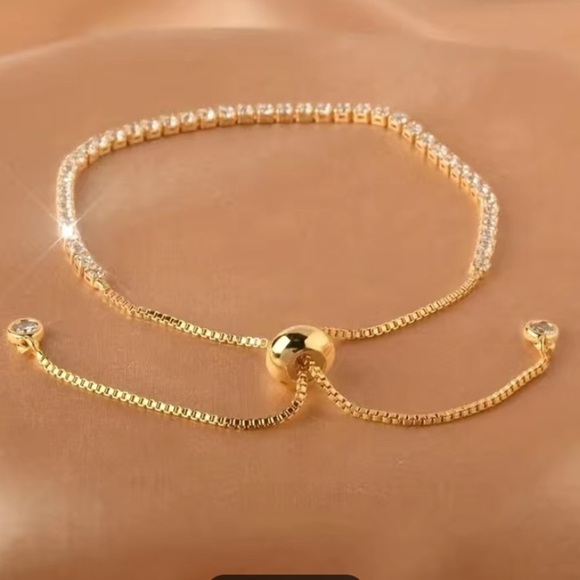 NWT 18K Gold Plated Adjustable Tennis Bracelet Inlaid Shiny Cubic Zircon - Picture 5 of 9